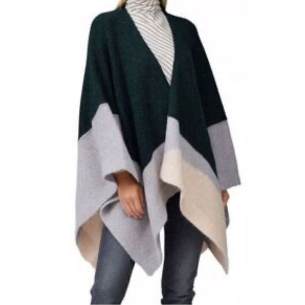 ELK Alpaca Wool Blend Color Block Poncho Sweater